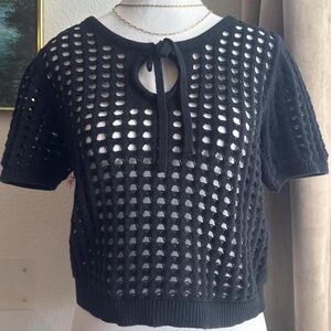 DKNY Crochet Short Sleeve Keyhole Top